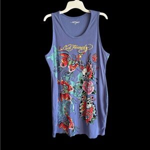 Ed Hardy Women's Blue Floral Graphic Tank Top